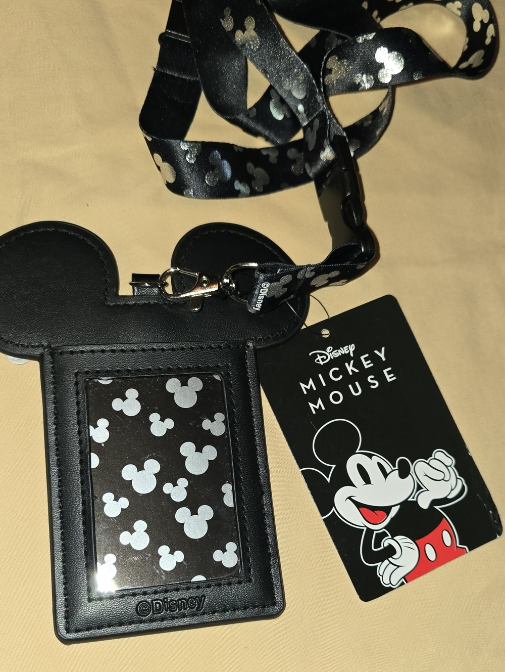 Disney Mickey Mouse Black Cardholder Lanyard with Silver Accents